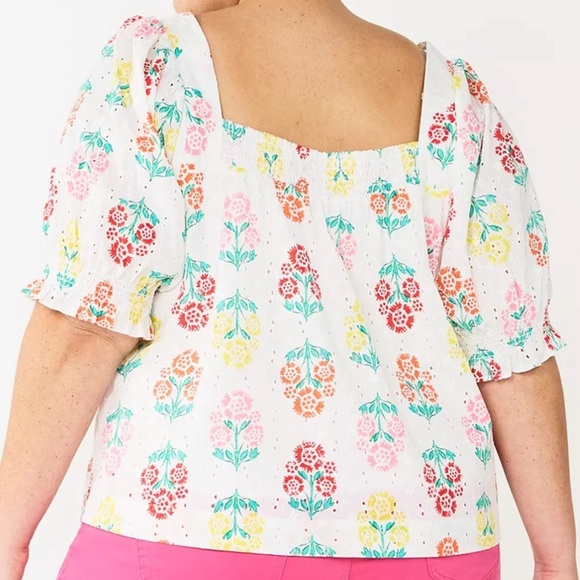 Draper James Top RSVP Floral Smocked Square Neck Eyelet Blouse Women’s 2X - Picture 9 of 10